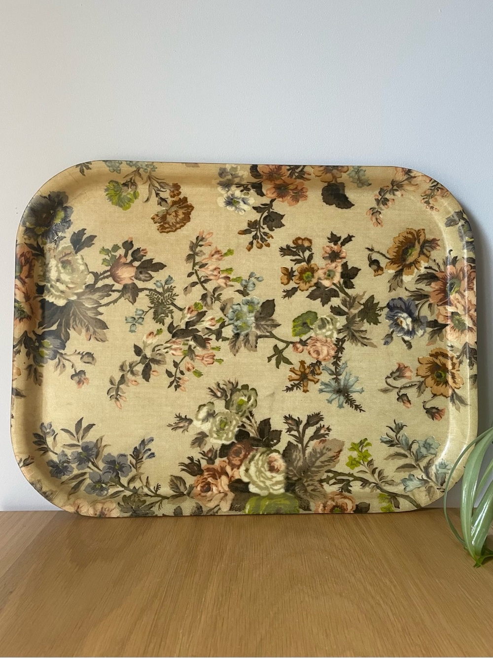 Vintage MCM Floral Fibreglass Serving Tray 1960s